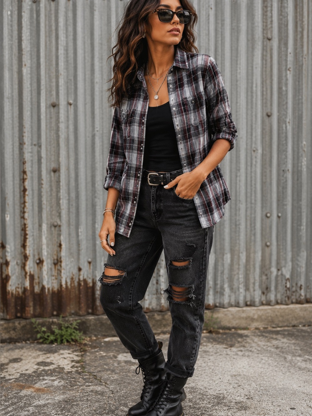 GUESS Women’s M Plaid Snap Front Shirt Grunge Y2K Western